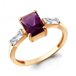 Кольцо из золочёного серебра AQUAMARINE с фианитом и аметистом А60029684-п фото