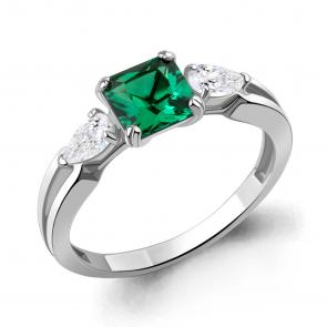 Серебряное кольцо AQUAMARINE с фианитом и гидротермальным изумрудом А600355П фото