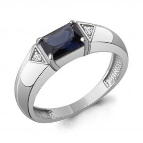 Серебряное кольцо AQUAMARINE с фианитом и гидротермальным сапфиром А600526АБ фото
