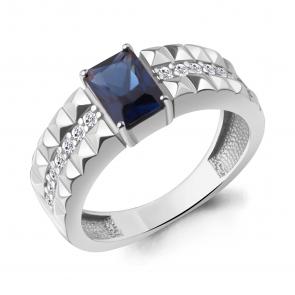 Серебряное кольцо AQUAMARINE с фианитом и гидротермальным сапфиром А600527АБ фото