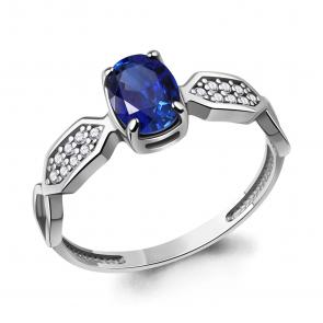 Серебряное кольцо AQUAMARINE с фианитом и гидротермальным сапфиром А600701АБ фото
