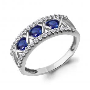 Серебряное кольцо AQUAMARINE с фианитом и гидротермальным сапфиром А600756АБ фото