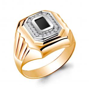 Кольцо из золочёного серебра AQUAMARINE с фианитом А62110Ч-пк фото