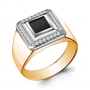 Кольцо из золочёного серебра AQUAMARINE с фианитом А62125Ч-пк фото