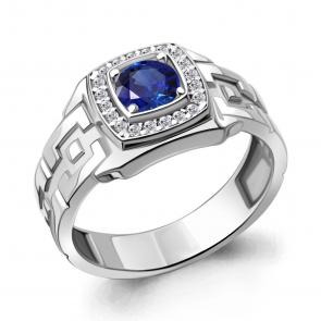 Серебряное кольцо AQUAMARINE с фианитом и гидротермальным сапфиром А63217Б фото