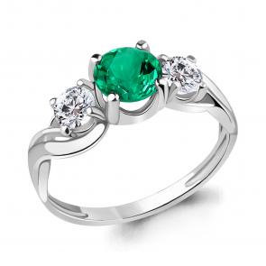 Серебряное кольцо AQUAMARINE с фианитом и гидротермальным изумрудом А63894П фото