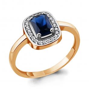 Кольцо из золочёного серебра AQUAMARINE с фианитом и гидротермальным сапфиром А63902Б-пк фото