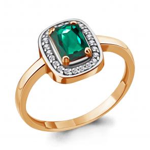 Кольцо из золочёного серебра AQUAMARINE с фианитом и гидротермальным изумрудом А63902Г-пк фото