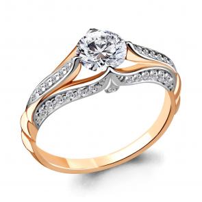 Кольцо из золочёного серебра AQUAMARINE с фианитом А63973А-пк фото