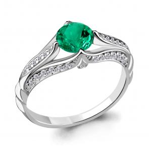 Серебряное кольцо AQUAMARINE с фианитом и гидротермальным изумрудом А63973Г фото