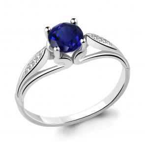 Серебряное кольцо AQUAMARINE с фианитом и гидротермальным сапфиром А63974Б фото