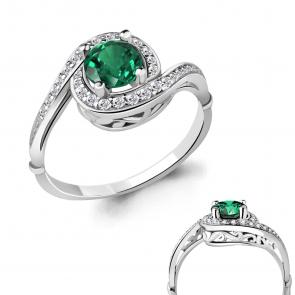 Серебряное кольцо AQUAMARINE с фианитом и гидротермальным изумрудом А63985Г фото