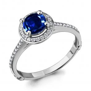 Серебряное кольцо AQUAMARINE с фианитом и гидротермальным сапфиром А63989Б фото