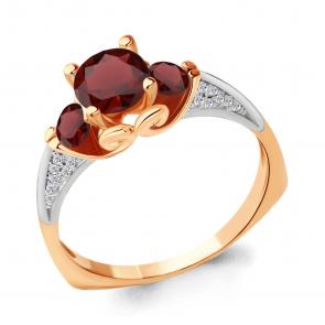 Кольцо из золочёного серебра AQUAMARINE с фианитом и гранатом А6399003А-пк фото