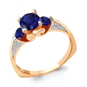 Кольцо из золочёного серебра AQUAMARINE с фианитом и гидротермальным сапфиром А63990Б-п фото