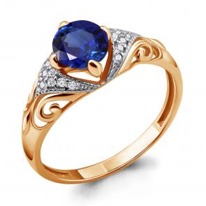 Кольцо из золочёного серебра AQUAMARINE с фианитом и гидротермальным сапфиром А63993Б-п фото