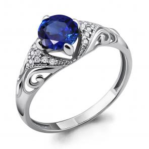 Серебряное кольцо AQUAMARINE с фианитом и гидротермальным сапфиром А63993Б фото