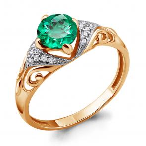 Кольцо из золочёного серебра AQUAMARINE с фианитом и гидротермальным изумрудом А63993Г-п фото