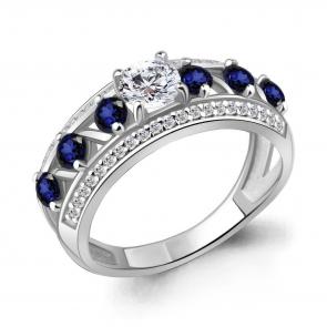 Серебряное кольцо AQUAMARINE с фианитом и гидротермальным сапфиром А64206Б фото