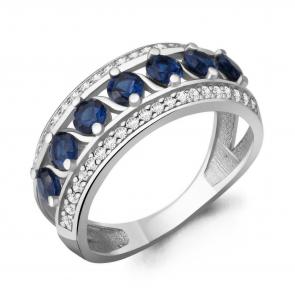 Серебряное кольцо AQUAMARINE с фианитом и гидротермальным сапфиром А64207Б фото