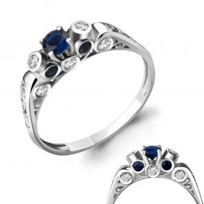 Серебряное кольцо AQUAMARINE с фианитом и гидротермальным сапфиром А64276Б фото