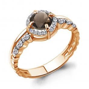 Кольцо из золочёного серебра AQUAMARINE с фианитом и раухтопазом А6449201А-п фото