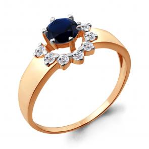 Кольцо из золочёного серебра AQUAMARINE с фианитом и гидротермальным сапфиром А64814Б-п фото