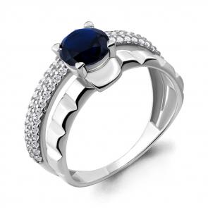 Серебряное кольцо AQUAMARINE с фианитом и гидротермальным сапфиром А64816Б фото