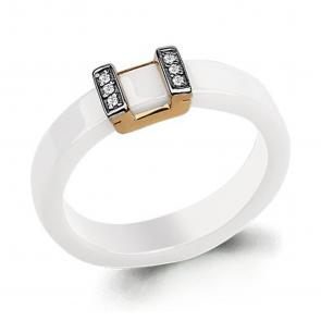 Кольцо из золочёного серебра AQUAMARINE с фианитом и керамикой А64915-п фото