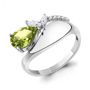 Серебряное кольцо AQUAMARINE с фианитом и хризолитом А65000807А фото