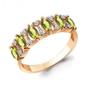 Кольцо из золочёного серебра AQUAMARINE с фианитом и хризолитом А65000907А-п фото