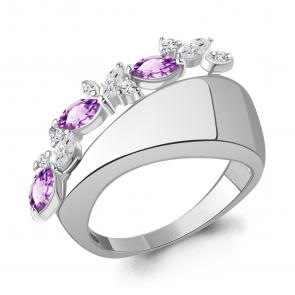 Серебряное кольцо AQUAMARINE с фианитом и аметистом А65001004А фото