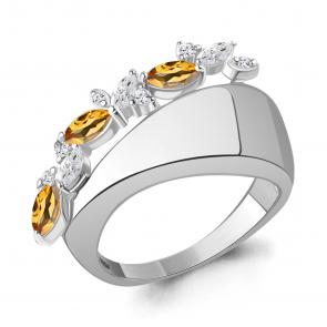 Серебряное кольцо AQUAMARINE с фианитом и цитрином А65001006А фото