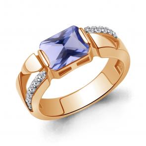 Кольцо из золочёного серебра AQUAMARINE с фианитом и танзанитом А650031603А-п фото