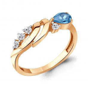 Кольцо из золочёного серебра AQUAMARINE с топазом и фианитом А65003305А-п фото