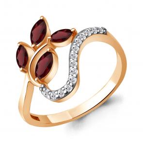 Кольцо из золочёного серебра AQUAMARINE с фианитом и гранатом А65003903А-п фото