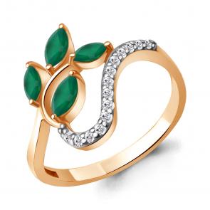 Кольцо из золочёного серебра AQUAMARINE с фианитом и агатом А65003909А-п фото