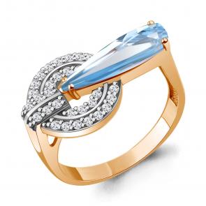 Кольцо из золочёного серебра AQUAMARINE с фианитом и турмалином А65004788А-п фото