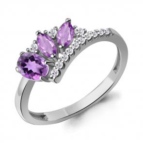 Серебряное кольцо AQUAMARINE с фианитом и аметистом А65005104А фото