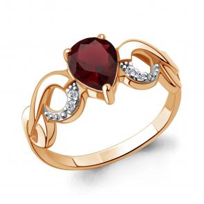 Кольцо из золочёного серебра AQUAMARINE с фианитом и гранатом А65007303А-п фото