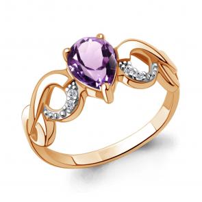 Кольцо из золочёного серебра AQUAMARINE с фианитом и аметистом А65007304А-п фото