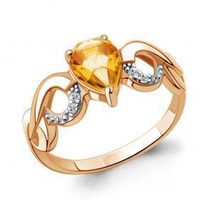 Кольцо из золочёного серебра AQUAMARINE с фианитом и цитрином А65007306А-п фото