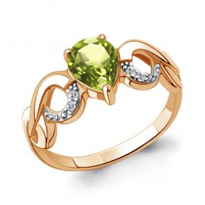 Кольцо из золочёного серебра AQUAMARINE с фианитом и хризолитом А65007307А-п фото