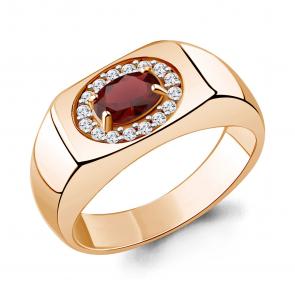 Кольцо из золочёного серебра AQUAMARINE с фианитом и гранатом А65007403А-п фото