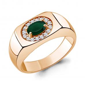 Кольцо из золочёного серебра AQUAMARINE с фианитом и агатом А65007409А-п фото