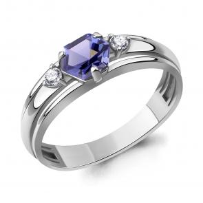 Серебряное кольцо AQUAMARINE с фианитом и танзанитом А650078603А фото
