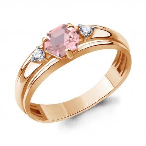Кольцо из золочёного серебра AQUAMARINE с фианитом и морганитом А65007890А-п фото
