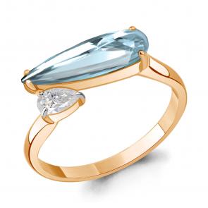 Кольцо из золочёного серебра AQUAMARINE с фианитом и турмалином А65008288-п фото