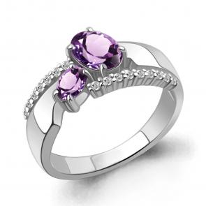 Серебряное кольцо AQUAMARINE с фианитом и аметистом А65008404А фото