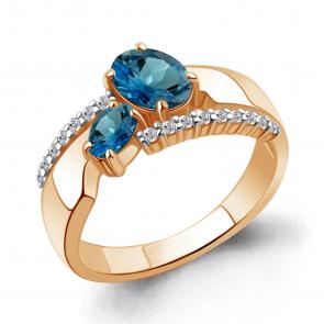 Кольцо из золочёного серебра AQUAMARINE с фианитом и Лондон топазом А65008408А-п фото